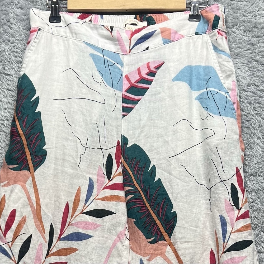 Cynthia Rowley Linen Pants Womens Medium Wide Leg Floral Leaf Resort Tropical - Picture 2 of 10